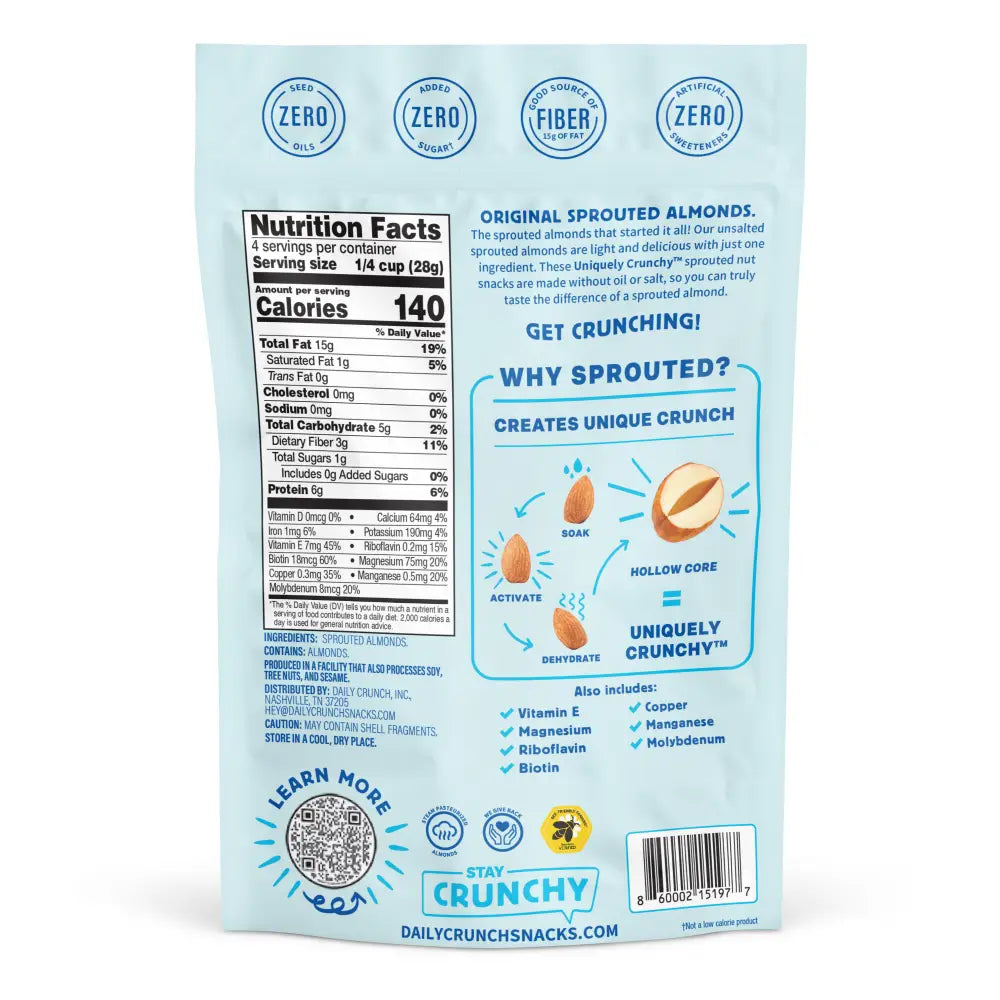 Daily Crunch Unsalted Sprouted Almonds - Various Size Packs - Nuts