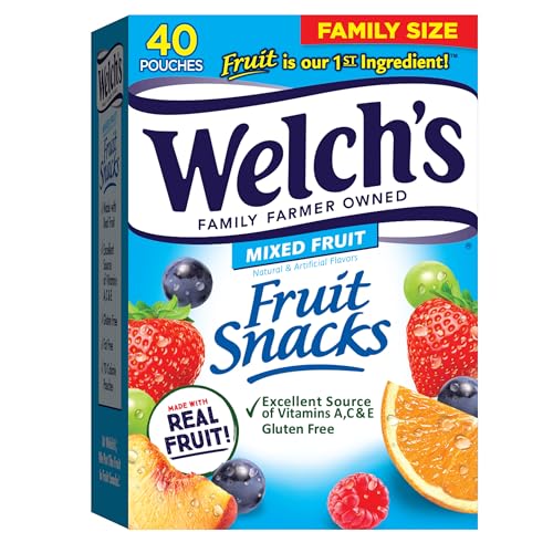 Welch's Fruit Snacks, Mixed Fruit Snack Box, Gluten Free, 0.8oz Snack Packs (Pack of 40)