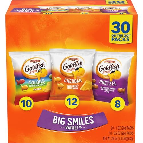 Classic Delight Goldfish Crackers Big Smiles Variety Pack - Cheddar, Colors & Pretzels | 30 Count