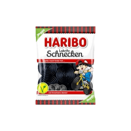 Haribo Rotella Licorice - Sweet & Spicy vegetarian candy in 175g pack with classic black licorice wheels and playful packaging design.