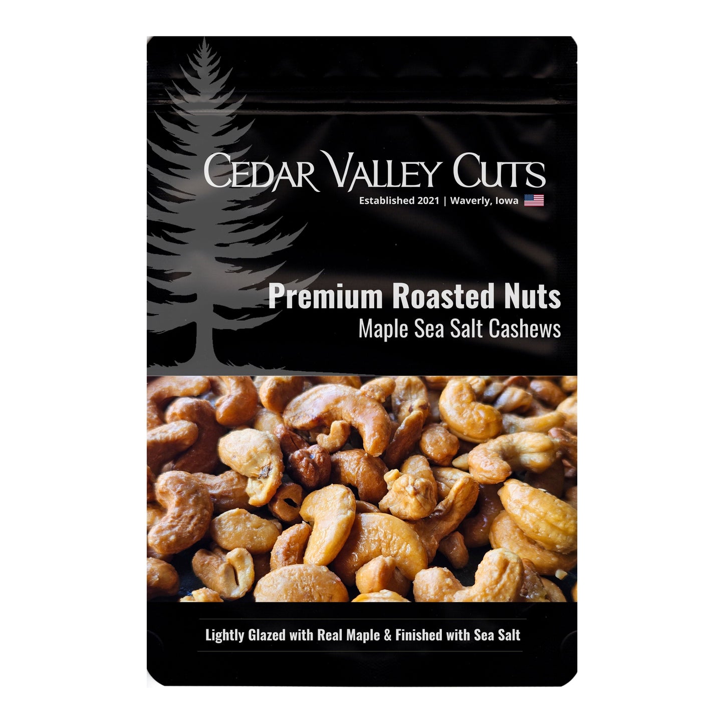 Cedar Valley Cuts Maple Sea Salt Cashews - (Various Sizes Bags) - Snacks