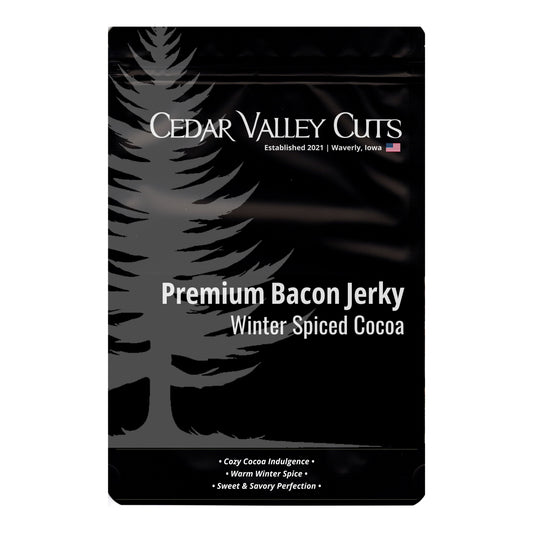 Cedar Valley Cuts Winter Spiced Cocoa Premium Bacon Jerky - (Various Size Packages) - Bacon Jerky