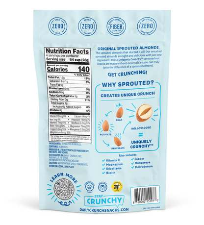 Daily Crunch Unsalted Sprouted Almonds - Various Size Packs - Nuts