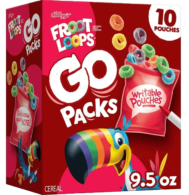 Kellogg's Froot Loops Go Packs Cereal Original - 9.5oz Box (10 Pouches)