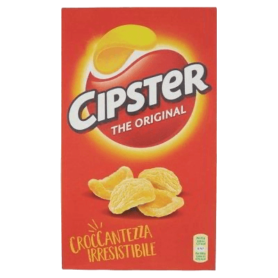 Cipster Original Potato Chips - 65g pack with bold red packaging, showcasing crispy potato chips and tagline 'Croccantezza Irresistibile'.