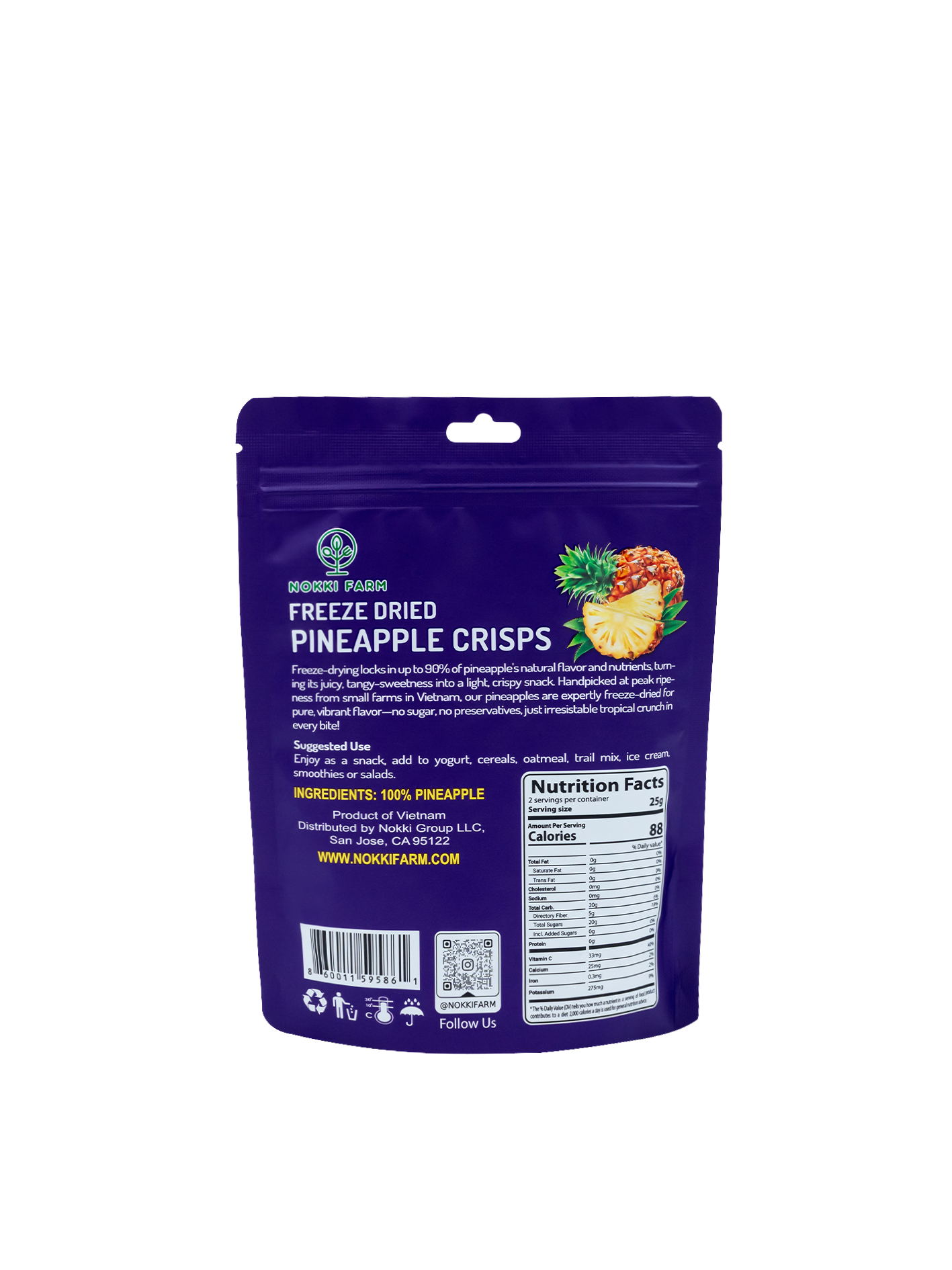 Nokki Farm Freeze-Dried Pineapple - (1.76oz or Mini Six Pack) - Fruit Snacks
